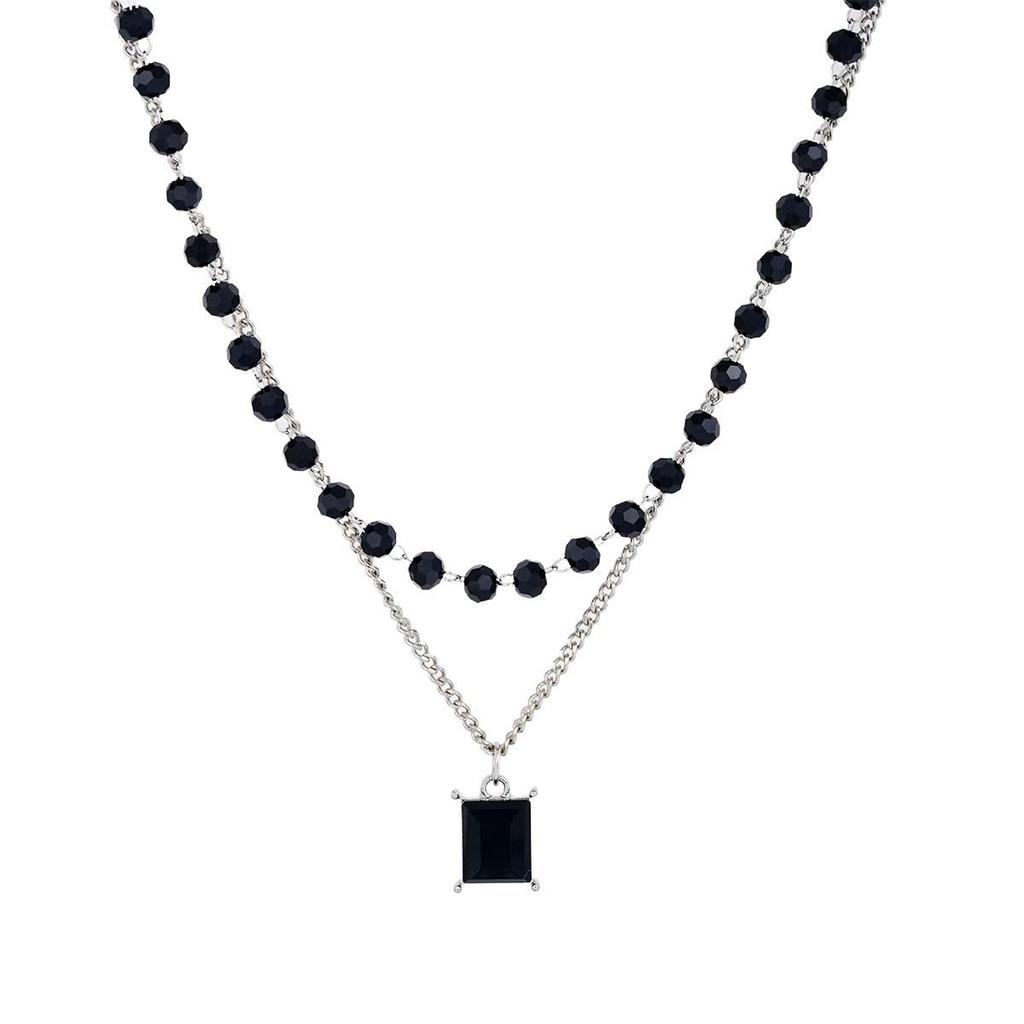 2026 Trendy Black Agate Double-Layer Beaded Necklace Collarbone Chain