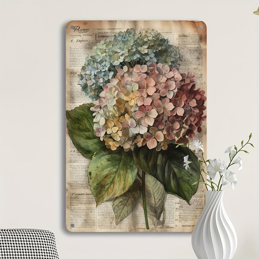 Vintage Hydrangea Aluminum Tin Sign - Retro Floral Home & Bar Decor, 20.32x30.48 Cm, Multipurpose Wall Art with Vibrant Colors,