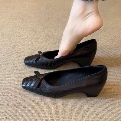 Scarpe da Donna Comode a Tacco Basso, Slip-On con Nodo Piatto, Intrecciate, Versatili, Punta Quadrata, Tacco Chunky, Scarpe da Pendolari Primavera Autunno