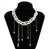 Jewelry Accessories Imitation Pearl Choker Necklace Stacking Tassel Pendant Women Wrap Necklaces