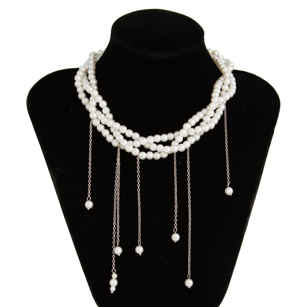 Jewelry Accessories Imitation Pearl Choker Necklace Stacking Tassel Pendant Women Wrap Necklaces