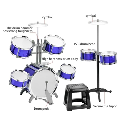 Btuty Electronic Drum Set, Jazz Drum Kit with Stool, 7 Drums, Percussion Instrument for Beginners, Holiday Gift, Thick PVC Drum Heads, Easy Installati