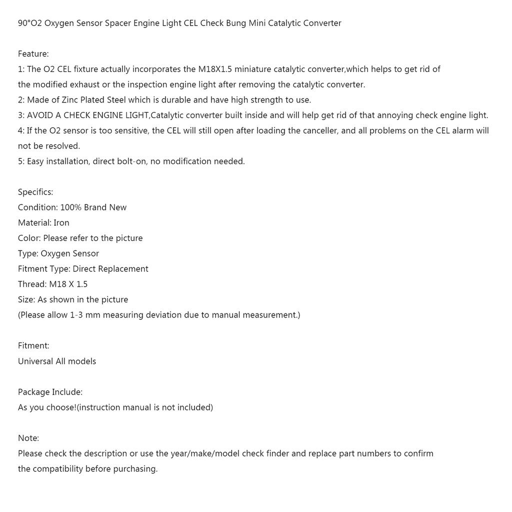 90°O2-Sensor-Abstandshalter Motorkontrollleuchte CEL-Prüfstopfen Mini-Konverteranschluss