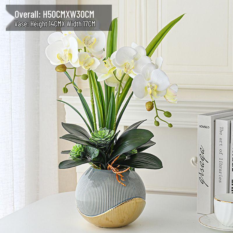 Artificial Phalaenopsis Floral Arrangement for Living Room Display - Potted Decoration for TV Cabinet