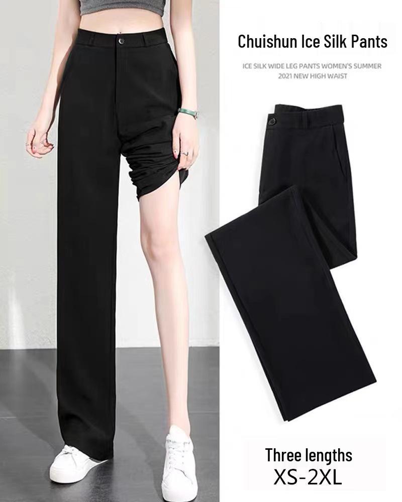 Women's High-Waist Black Wide-Leg Suit Pants - Summer Thin, Slim, and Casual Professional Trousers