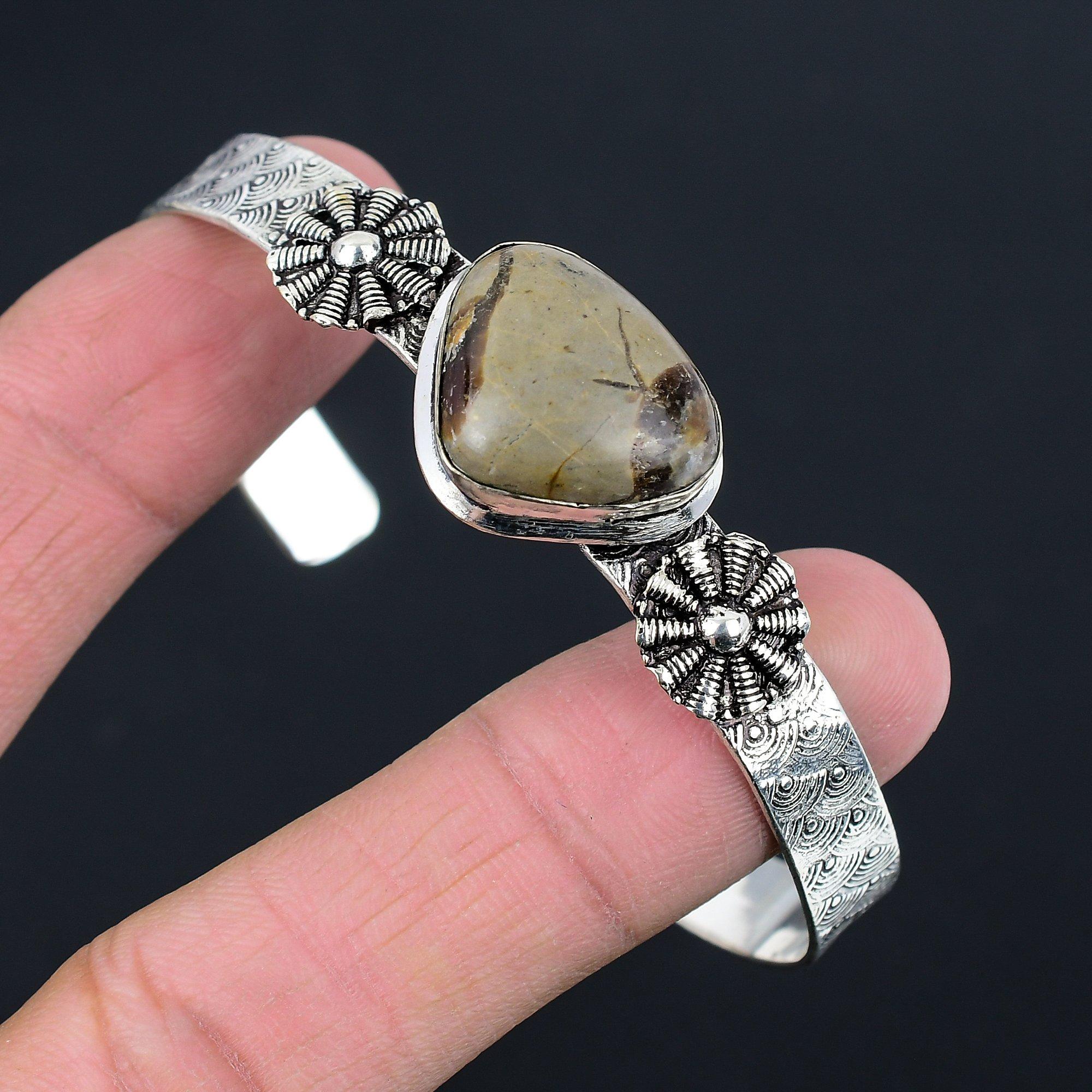 

Sisters Day Sale Septarian Stone Birthday Bangle Bracelet 925 Sterling Silver Adjustable