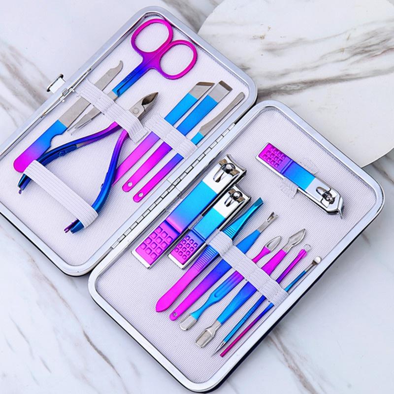 15-piece Colorful Olecranon Stainless Steel Manicure Set Beauty Nail Pedicure Knife Nail Clippers Set Nail Care Set