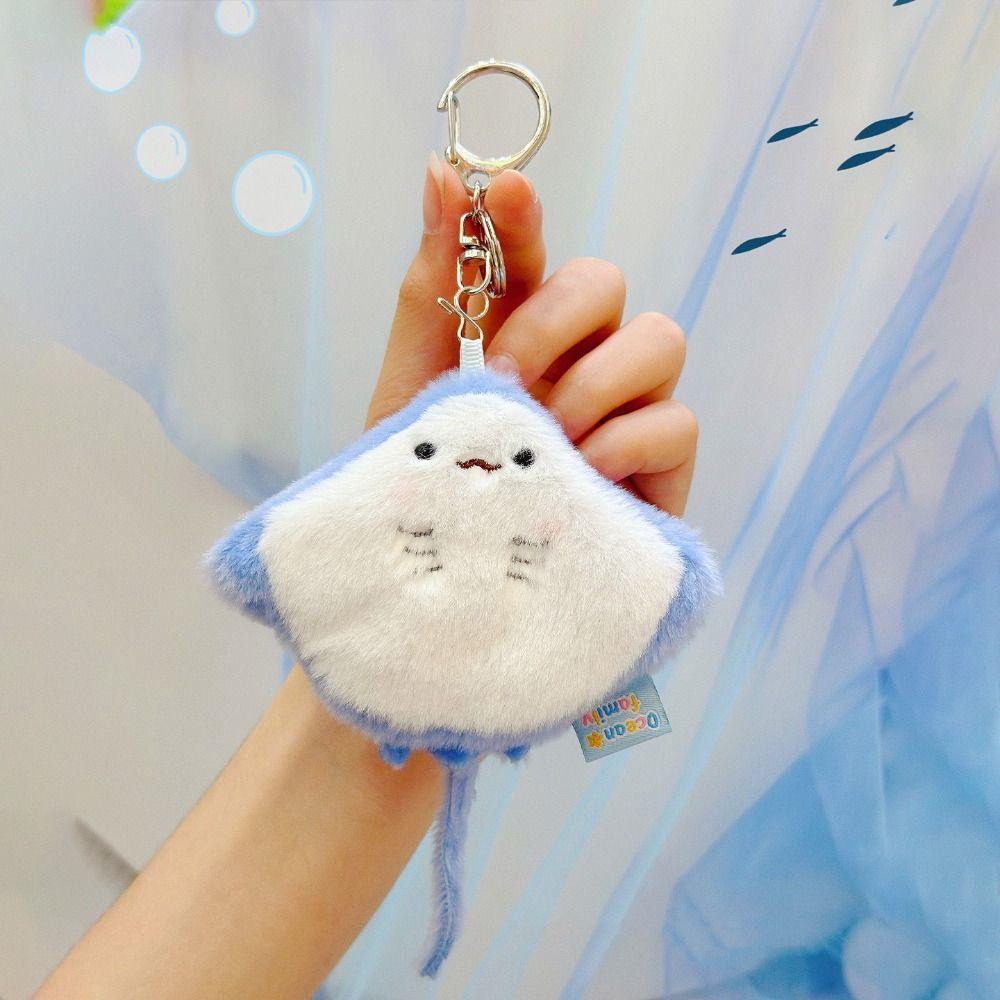 Soft Fluffy Whale Keyring Small Turtle Press Sound Pendant Ocean Animal Plush Keychain  Children