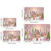 Rosa Lebkuchenhaus Fußmatte Plüsch Weicher Teppich, Zuckerstange Schneeflocke Design Maschinenwaschbar Türteppich für Winterdekoration
