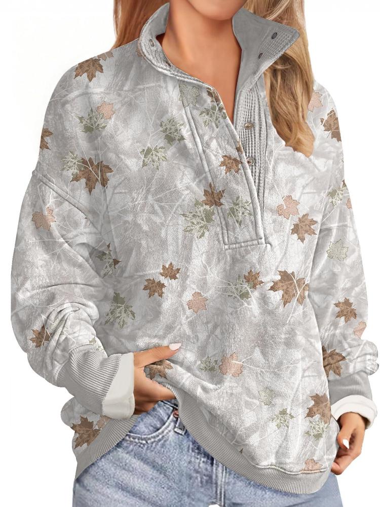 

Light Gray Leaf Print Button-Down Shirt with Contrast Cuff S