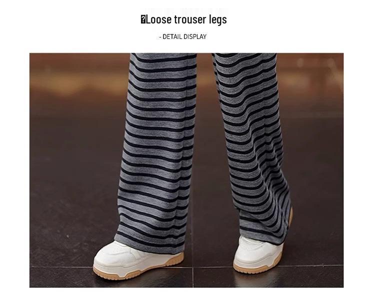 Women's Striped Elastic Waist Wide-Leg Knitted Pants, Slim-Fit Casual, Spring/Autumn 2025.