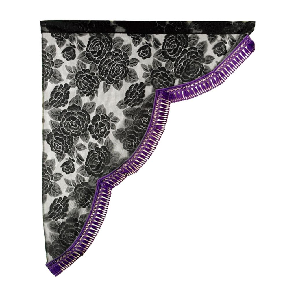 Miyabi Rose Pattern Lace Side Small wide x 550mm Purple Curtains, (500mm long), Fringe, MSC-RA-PLS