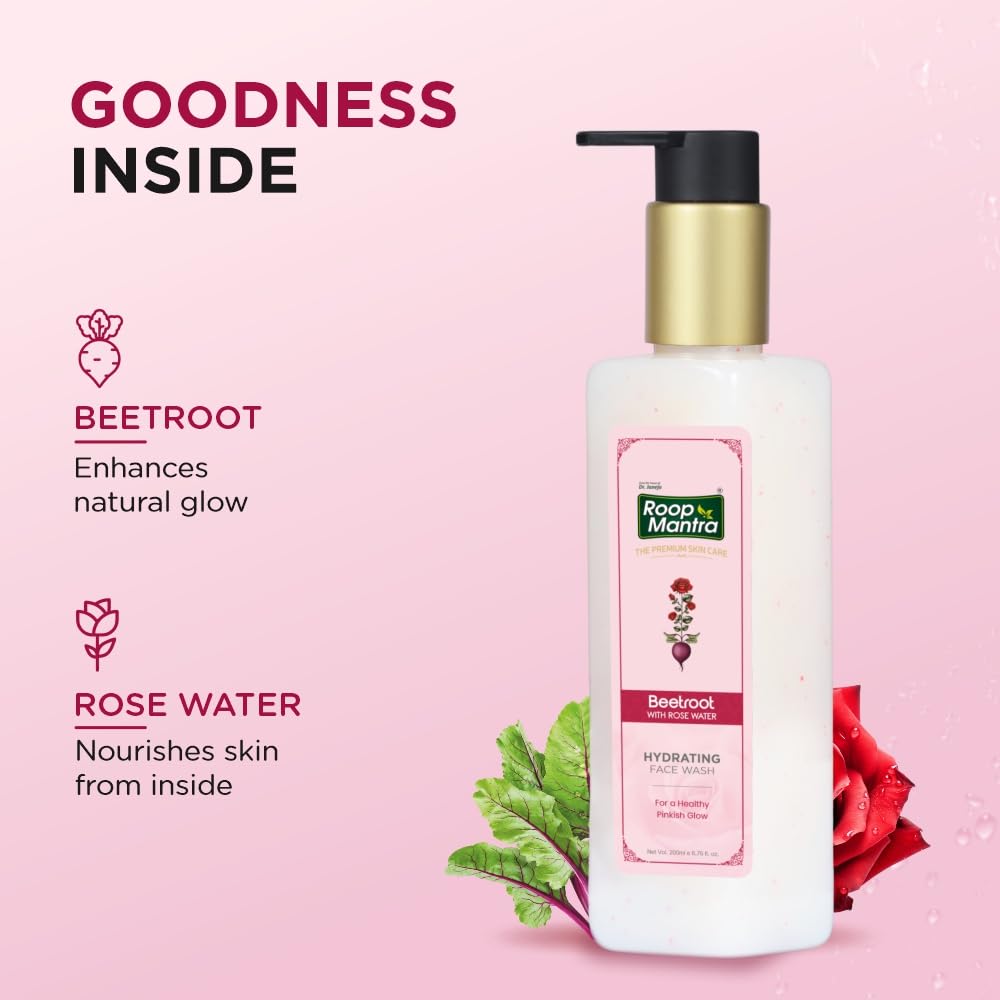 Roop Mantra Premium Beetroot With Rose Water Facewash 200ML Pack Of 1 For Hydrated Glowing Skin