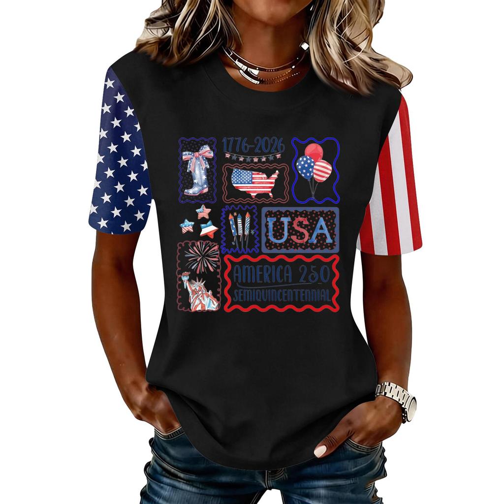 Dámské módní ležérní tričko s krátkým rukávem a potiskem, s kulatým výstřihem