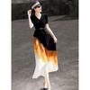 Elegant Gradient Pleated Short-Sleeve Dress