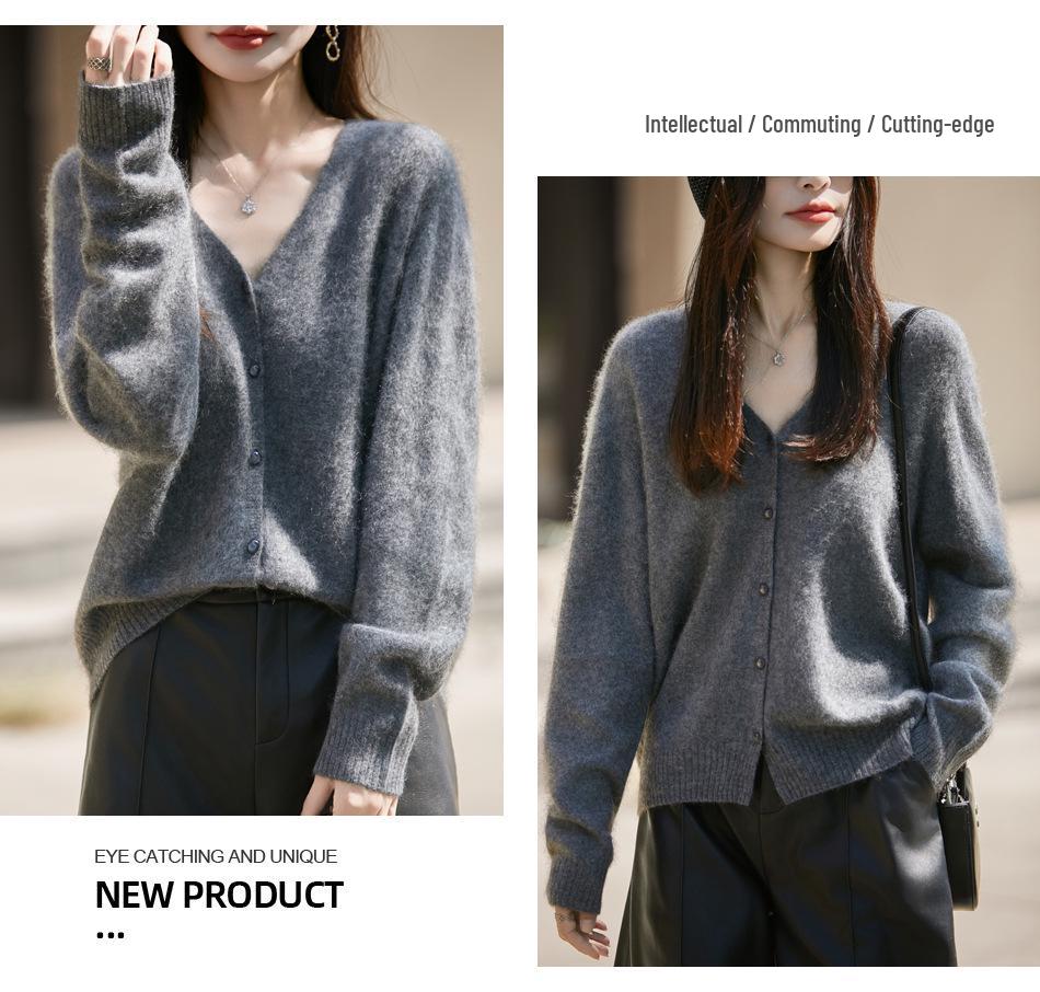 Korean-Style Elegant Wool Knit V-Neck Cardigan for Women - 2025 Fashion Collection