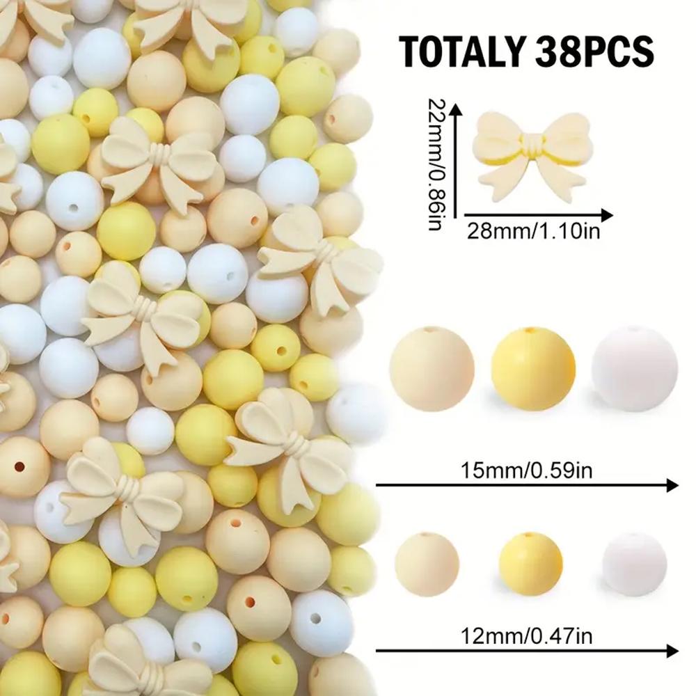 10/38/45PCS Bow Silicone Bead Set, 12mm/15mm, suitable for DIY handmade making, keychains, jewelry, bracelets, necklaces, etc