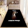 Rock Music Area Rug, Linkin Park Hand Grips Microphone Blue Flame Tattoo Black Background Print, Man Cave Decor, Non-Slip Mat