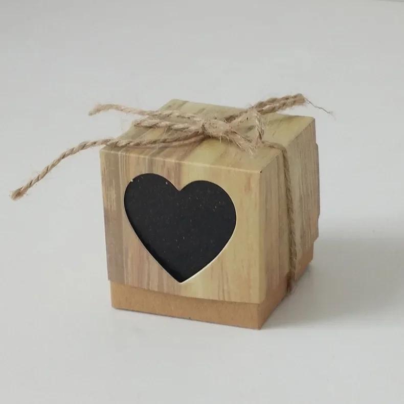

Christmas Kraft Paper Candy Box Heart Cutout Wood Grain Design DIY Favor Box for Bridal Shower Wedding and Party Decoration 1Bag