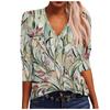 Women's New Button Neck Fashion Print Long Sleeve T-Shirt Slim Top Casual Tops