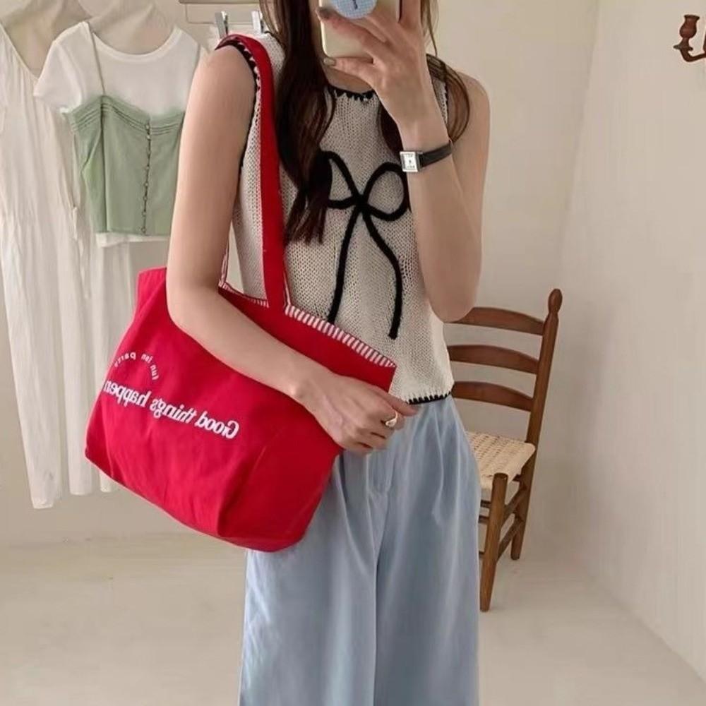 Available Striped Canvas Shoulder Bags Red Letter Letter Shoulder Bag Women Tote  Bag  Leisure Use