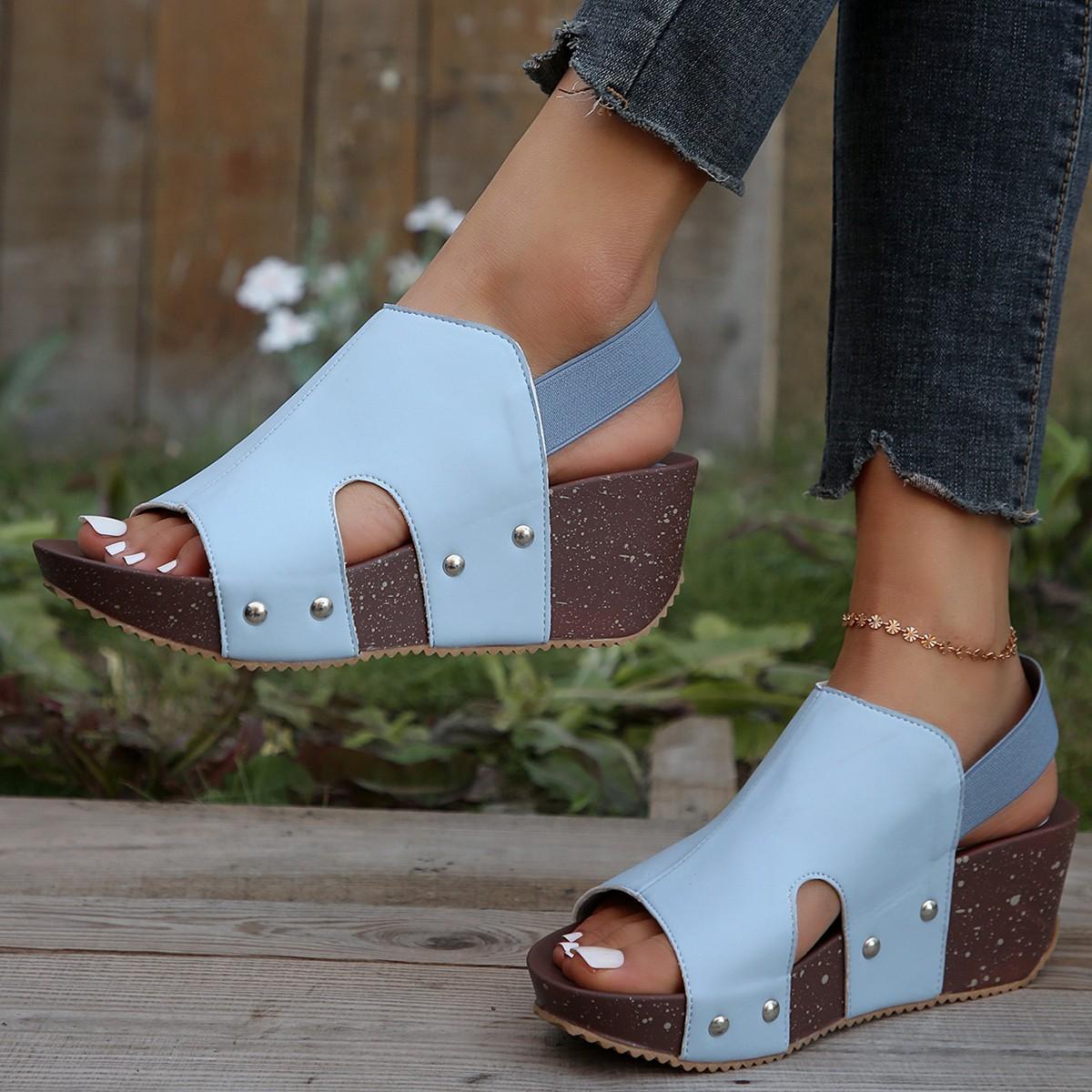 

модные босоножки женские босоножки с открытым носком на платформе с клиньями туфли на танкетке модные туфли на высоком каблуке с открытым носком на платформе весна-лето 42 синий