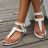 2025 Women's Summer New Vintage Solid Color Flat Sandals Fashion Leather Non-slip Outdoor Flip-flops Beach Roman Shoes Size 43