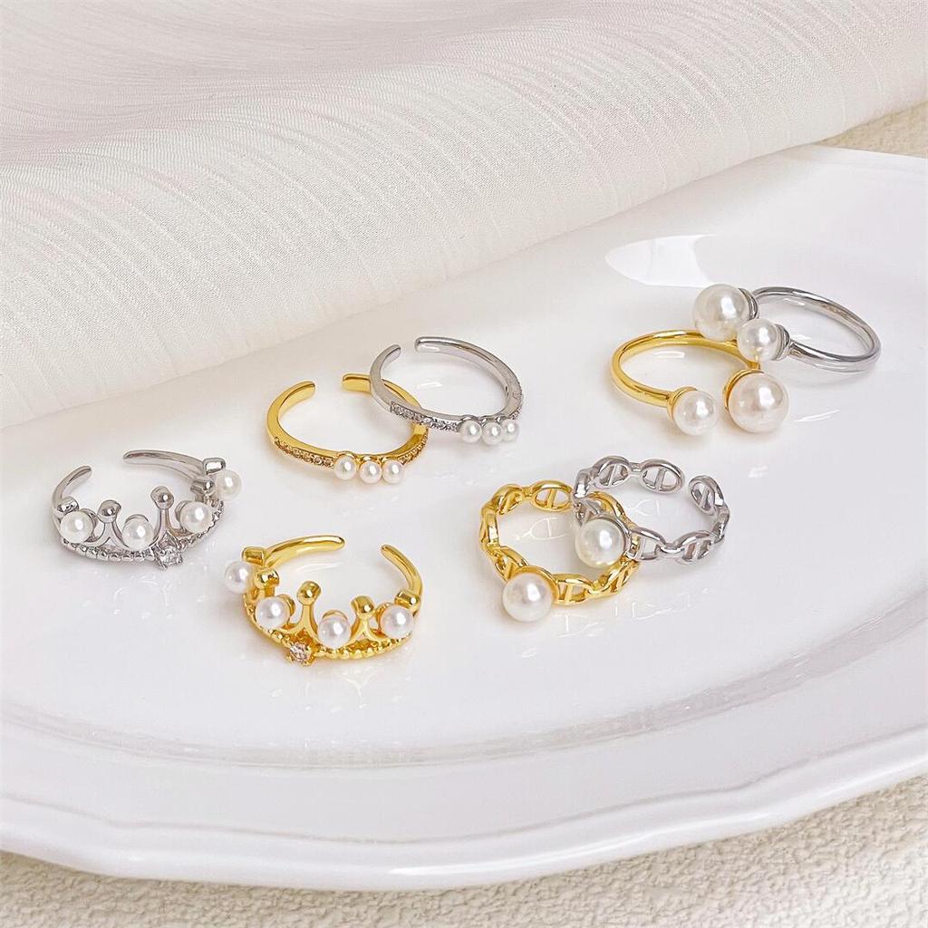 Crown Diamond Elegant Personality Open Ring Pig Nose High Sense Fashion Light Luxury Stacking Wearing Simple Ring
