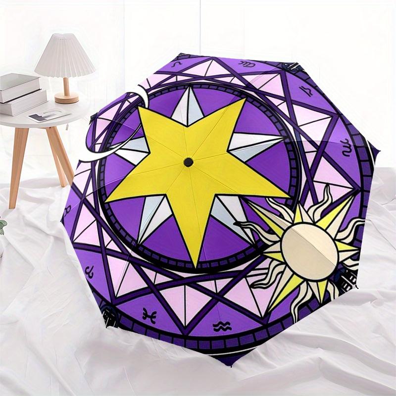 "Magical Star Stained  Decor"Umbrella, Portable 3-Fold Compact Umbrella for Men & Women ES51