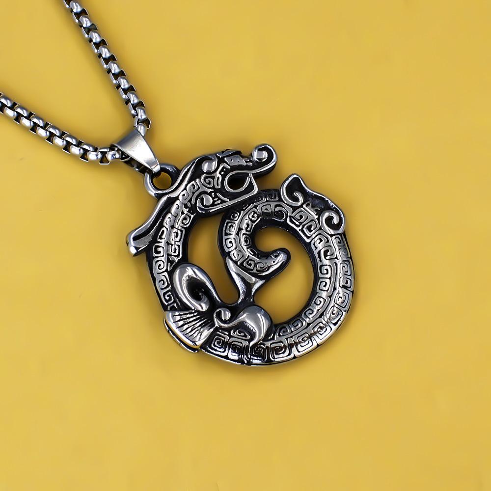 Necklace Retro Flying Dragon Moon Men's Fashion Pendant