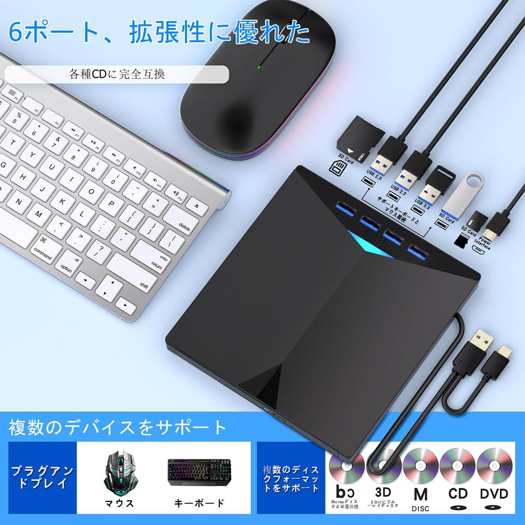 External DVDCD Drive with USB-A + Type-C Interface. Portable CDDVD Drive with CDDVD Readwrite Capabilities. Compatible with Windows 7-11 and Mac OS.