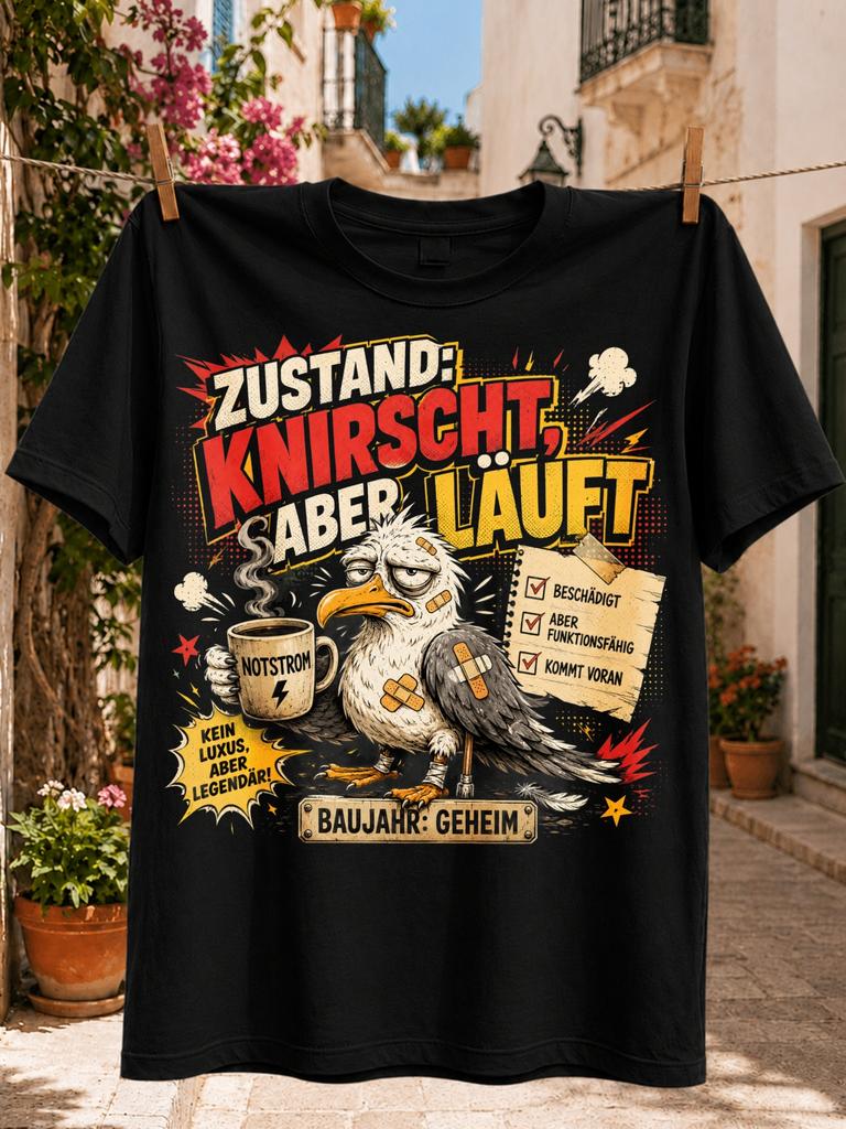 Zustand Knirscht Aber Lauft Gerunisex Quote With Injured Eagle Coffee Bandages And Colorful Comic Unisex All Tshirt