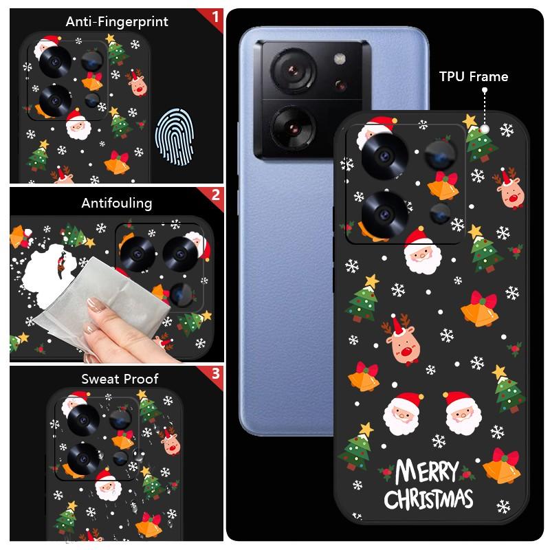 Merry Christmas Santa Elk Pattern Phone Cover For Xiaomi 13T Pro 11T Poco F6 X6 Redmi Note 13 12 11 10 Pro Max Soft Matte Shockproof TPU Lanyard Case