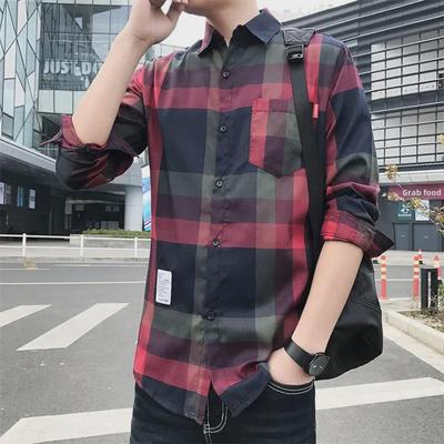 Camisa Xadrez Masculina Estilo Coreano Solta - Manga Comprida, Moderna, Tamanho Grande, Jaqueta Primavera/Verão