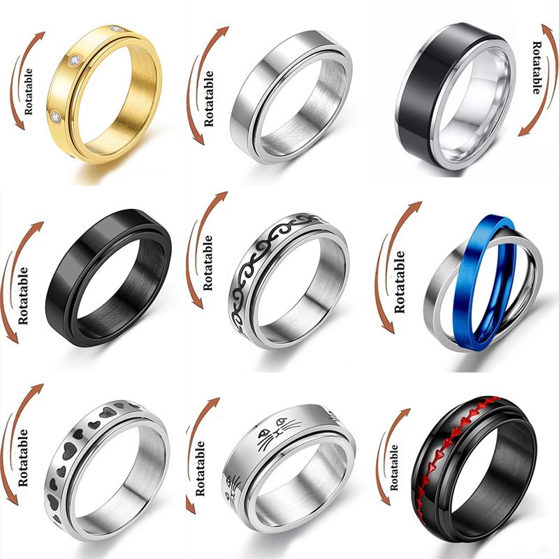 Anxiety Fidget Spinner Rings for Couple Gift Rotate Freely Jewelry Stainless Steel Anti Stress Ring bagues pour femme