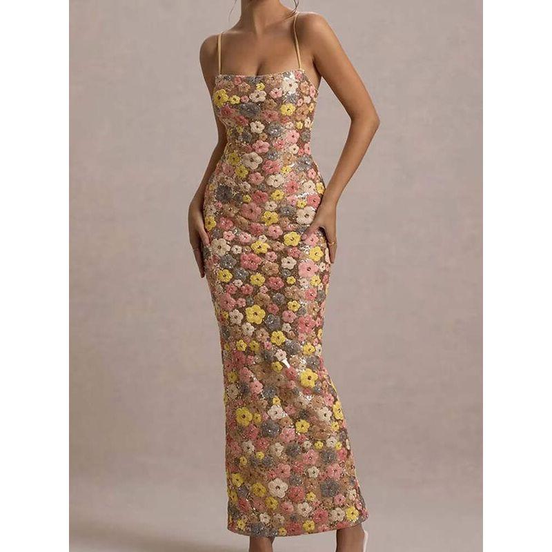 Gorgeous Banquet Song French Style Romantic Advanced Atmosphere Heavy Industry Sequin Embroidery Slim Fit Sexy Sheath Sling Dress