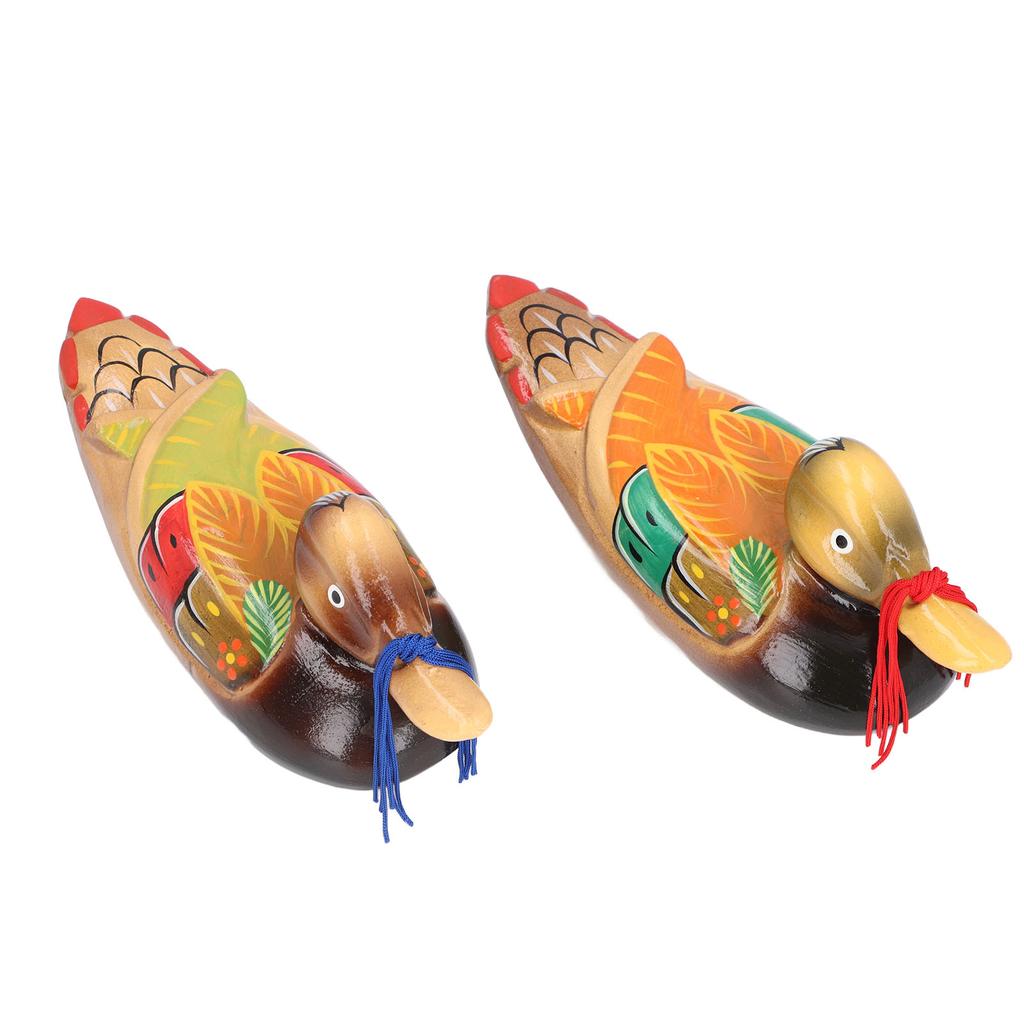 1 Pair Wooden Mandarin Ducks Figurine Colorful Love Birds Duck Statue Handmade Decorative Sculpture