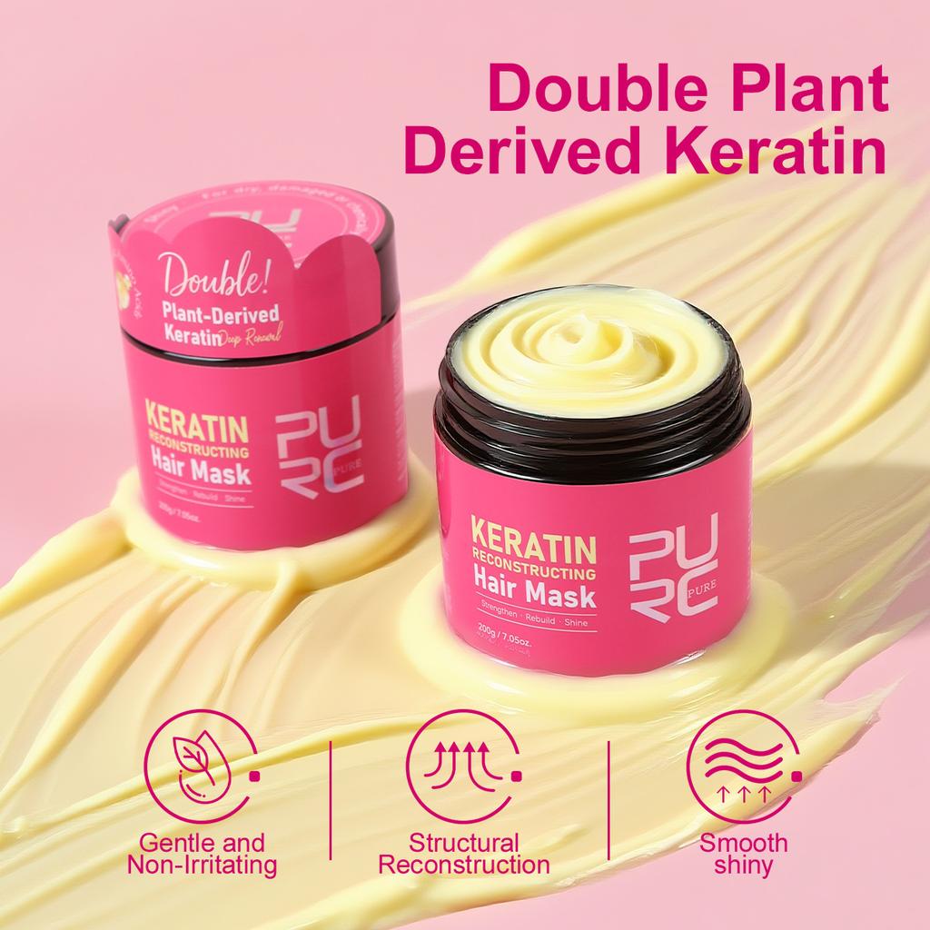 PURC Keratin Hair Mask for Damaged Hair, Anti-Breakage Treatment, Deep Nourishing, Frizz Control, Soft & Smooth, 200ml