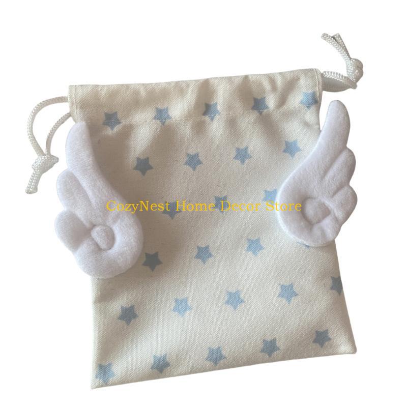 92MF Fabric Star Pattern Cosmetic Organizer Portable Dustproof Storage Pouch Portable Drawstring Canvas Bag for Everyday Use