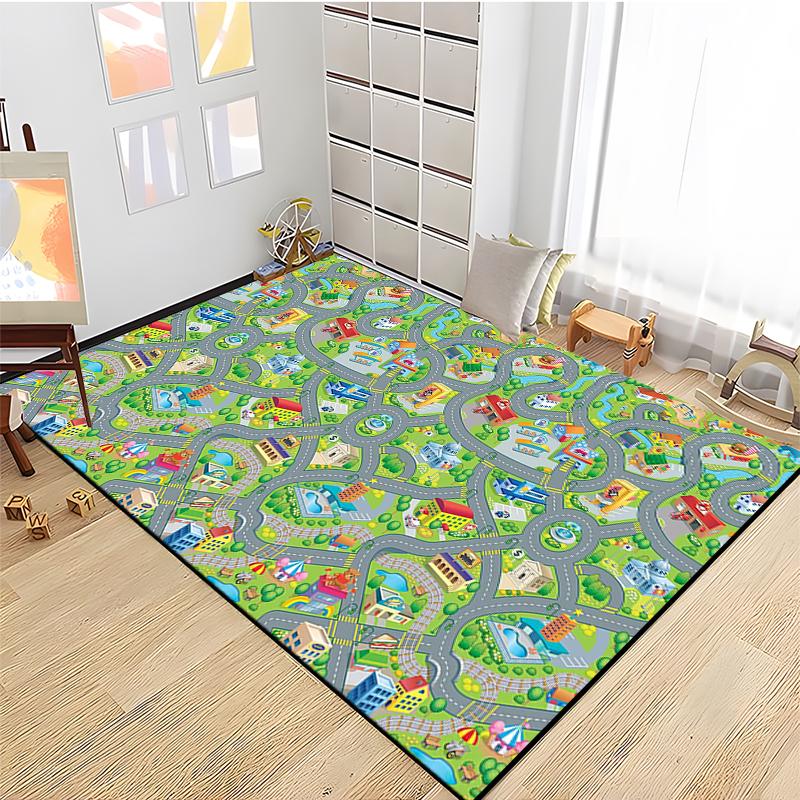 Kids Road Traffic Carpet Cartoon Car Toys Area Rug for Boys Girls City Life Educational Rugs Baby Room Bedroom Nursery Play Mat