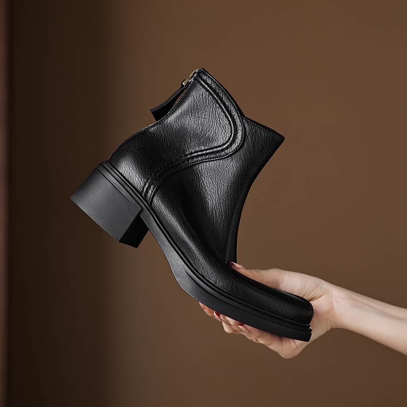 Krazing Pot Cow Skin Round Toe Thick Heels Chelsea Boots Size 42 Back Zip Women Keep Warm Ankle Boots