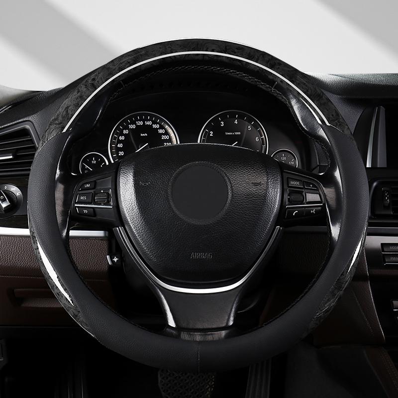 Wood Grain Microfiber Leather Steering Wheel Cover, Universal Fit for 14 .5-15 Inch Durable Leather Cover Anti-Slip Veins Design
