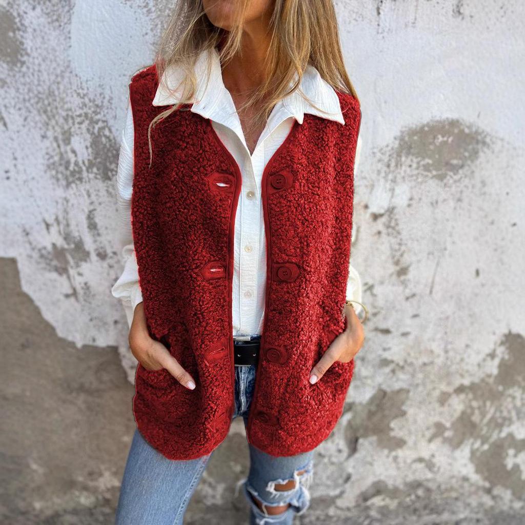 Autumn/Winter 2025 Lambswool Fleece Vest Jacket with Buttons