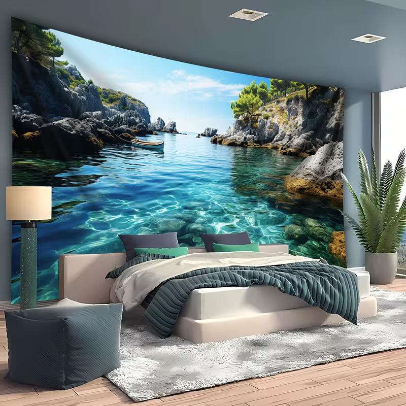 2D Ocean View Tapestry Golden Hour Sunset Studio Background Cloth 47.2x31.5inch/120*80cm