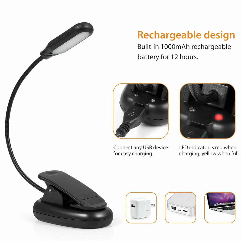 Dimmable Led Reading Light Usb Rechargeable Clip-on Desk Table Reading Book Lamp