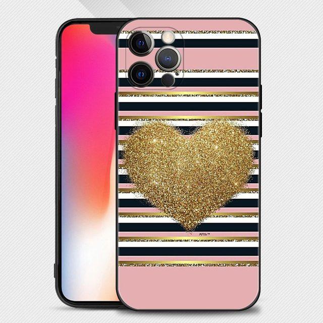 

Роскошный чехол для телефона с розовым рисунком для Iphone 14 13 12 11 Pro Max Xs Max Xr X 7 8 Plus 12 Mini 6s, силиконовый черный корпус For iPhone 11Pro Max