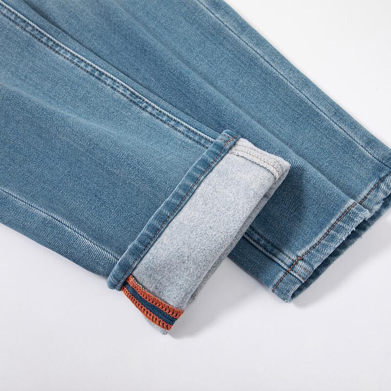 RAIN.CUN Women's Warm Thin Velvet High-Waist Straight-Leg Jeans