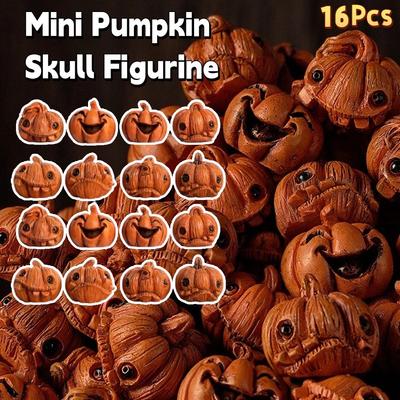 16Pcs Creative Miniature Halloween Decor Resin Gothic Style Resin Pumpkin Statue Unique Handmade Mini Halloween Ornaments