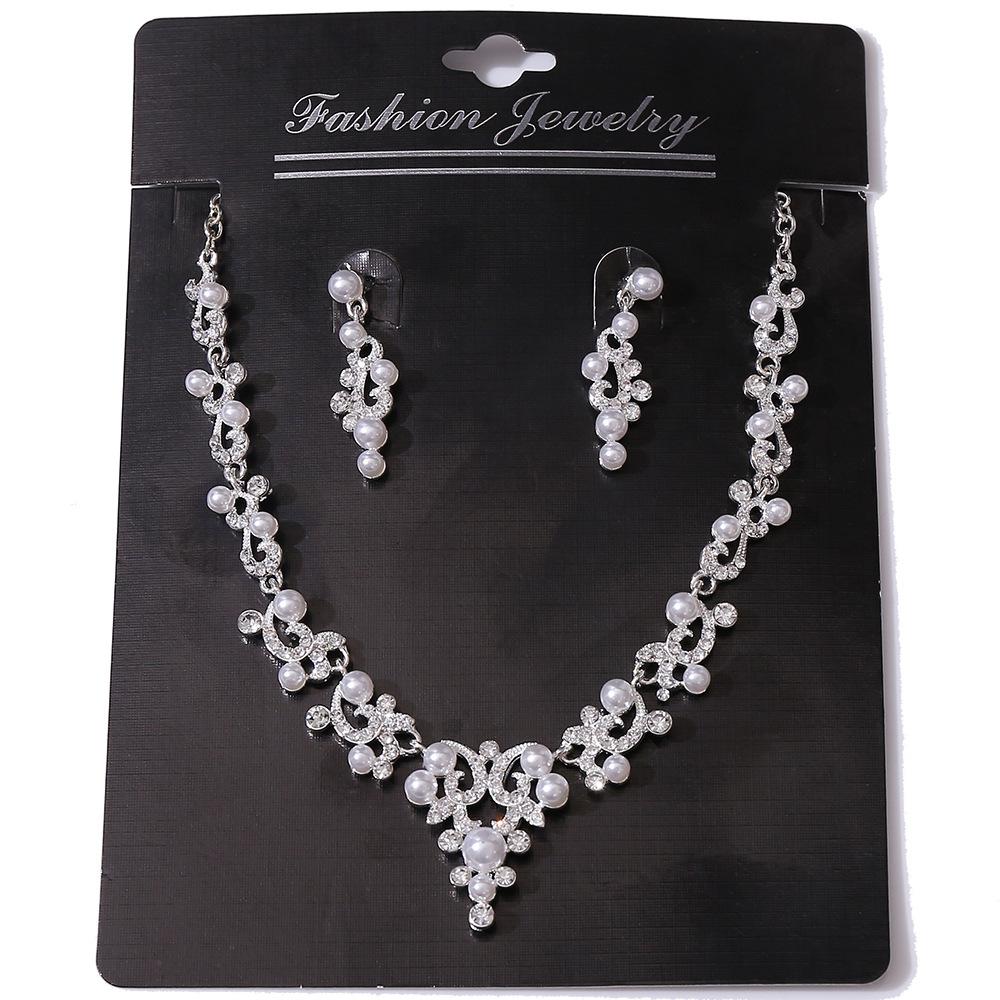 New Wedding Photography Props Necklace and Earrings Two-piece Set Fashionable Pearl and Rhinestone Bridal Set