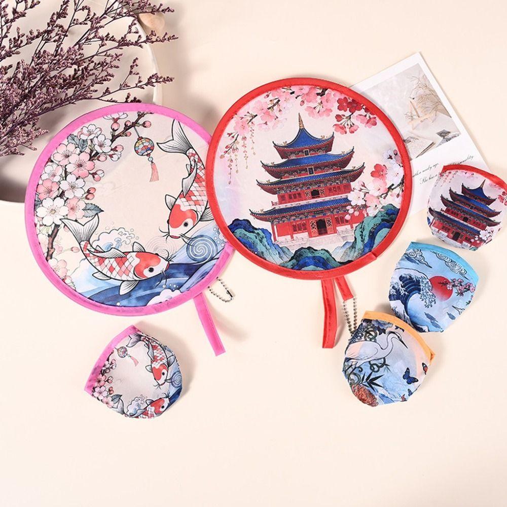 Japanese Oil Painting Portable Cooling Fan Polyester Round Handheld Fan  Campus Travel